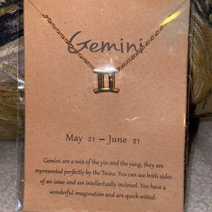 Gemini Zodiac Sign Necklace, Gold, 16” chain